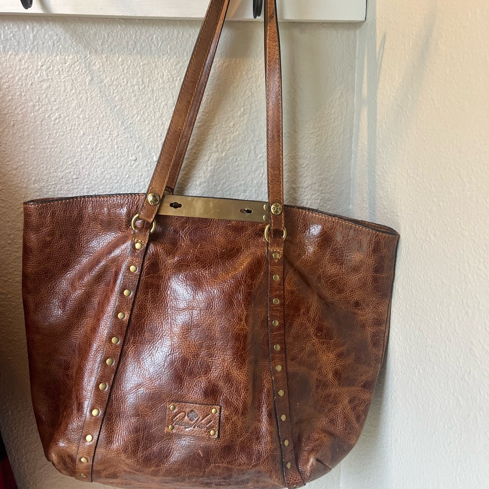 Patricia Nash Tan Leather Tote with Gold Studs